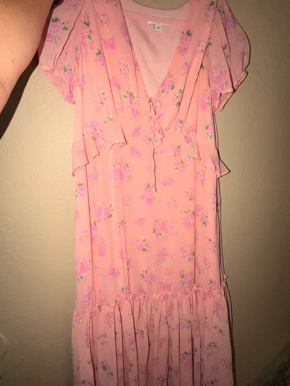 LoveShackFancy Pink Floral Maxi Dress with Ruffle Details